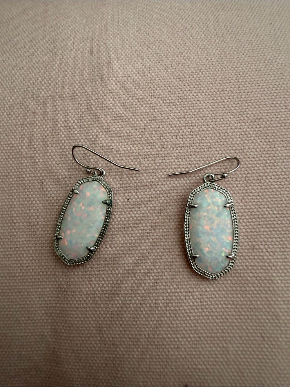 Kendra Scott White Opal Oval Drop Earrings in Silver